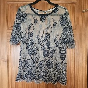 Maurices Navy Floral Lace Blouse